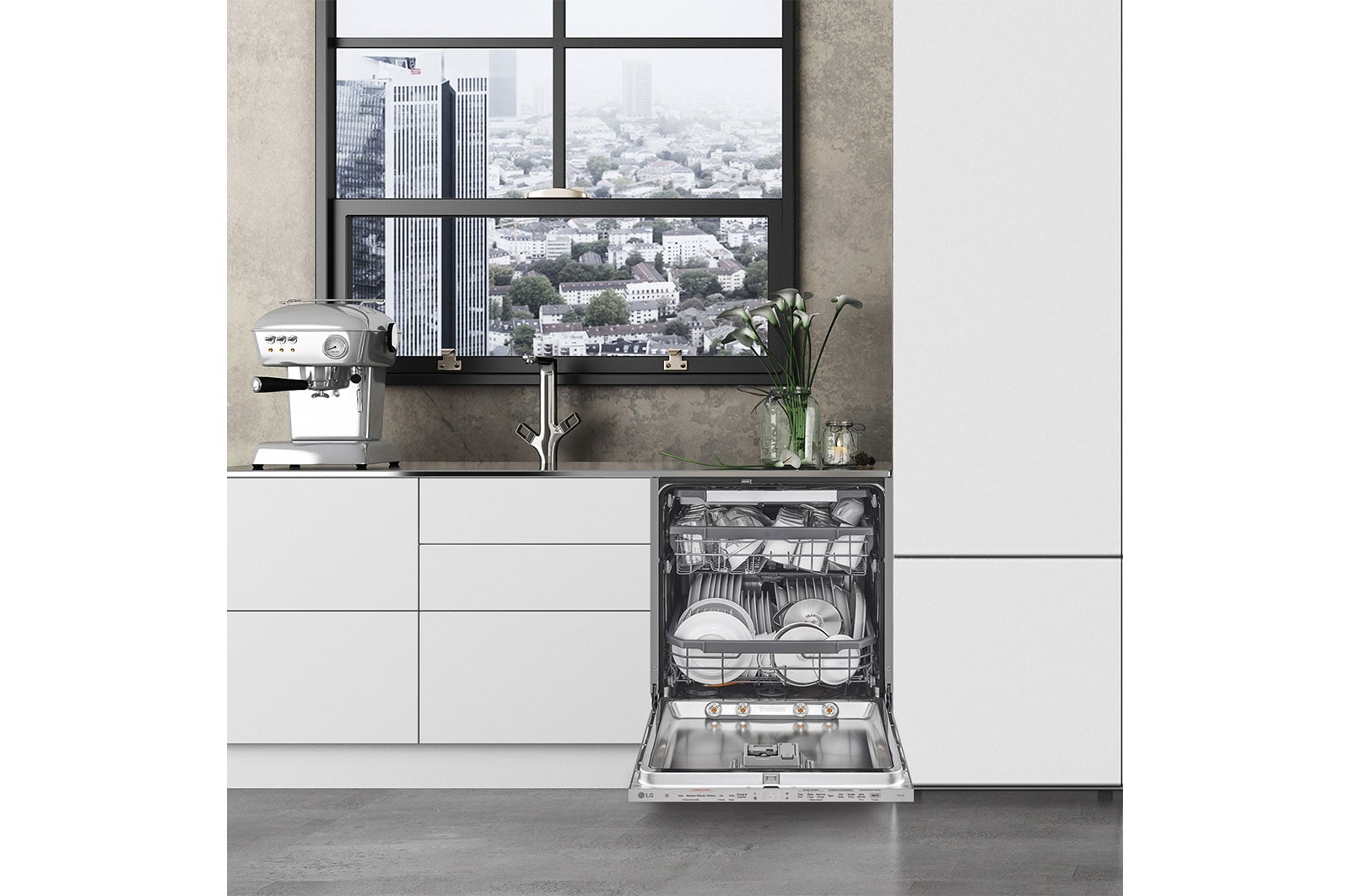 LG Lavavajillas Integrable, LG QuadWash™ Steam, B con lavado a vapor y tercera bandeja , DB365TXS