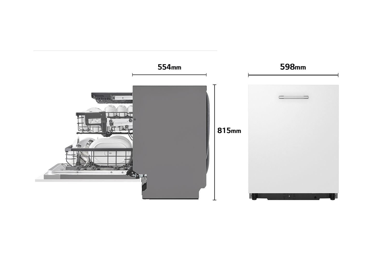 LG Lavavajillas Integrable, LG QuadWash™ Steam, B con lavado a vapor y tercera bandeja , DB365TXS
