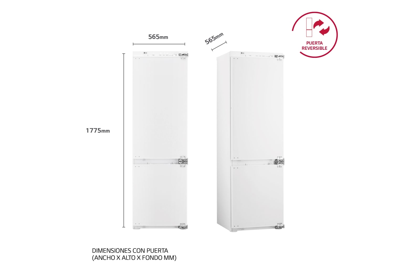 LG Frigorífico integrable, Smart Inverter, Clasificación E, 273l, GR-N266LLR