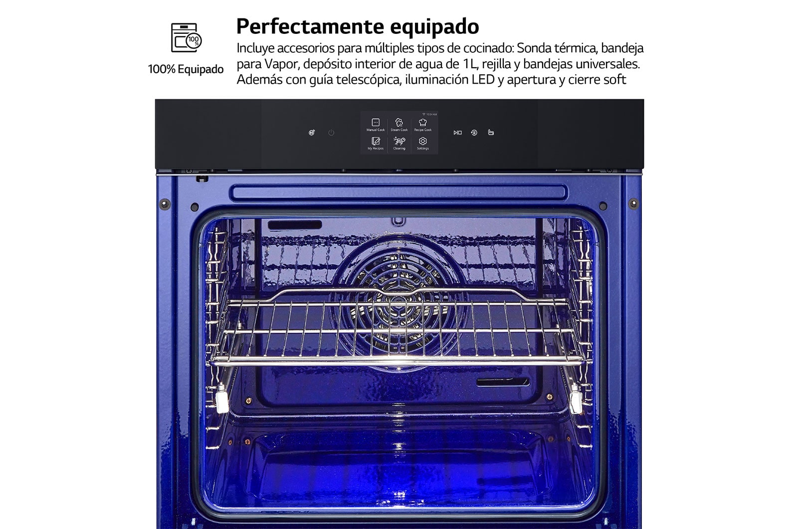 LG Horno Instaview Vapor 100% 76L A++ con sistema de limpieza Blue EasyClean, cristal negro mate, WS9D7672WM