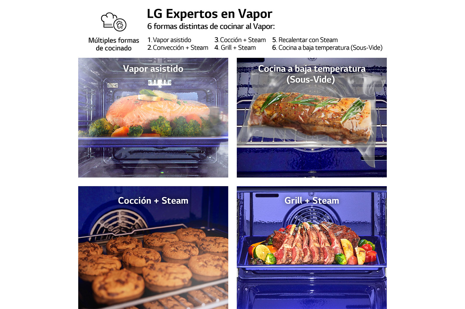 LG Horno Instaview Vapor 100% 76L A++ con sistema de limpieza Blue EasyClean, cristal negro mate, WS9D7672WM