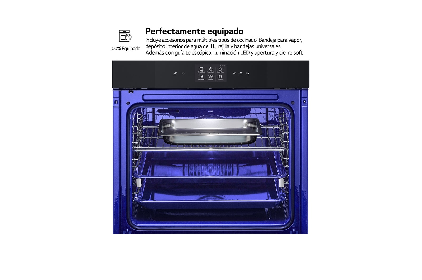 LG Horno  Instaview Vapor 100% 76L A++ con sistema de limpieza Blue EasyClean, cristal negro mate, WSED7666M