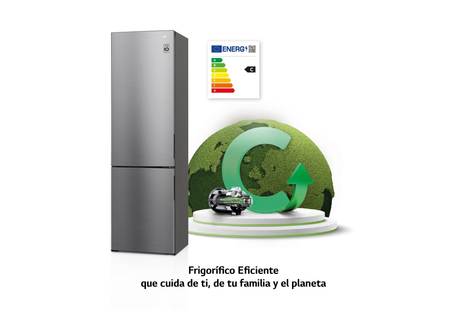 LG Frigorífico Combi 2m, Clasificación C, capacidad de 419l, Inox antihuellas, Serie 600, GBB62PZGCC1