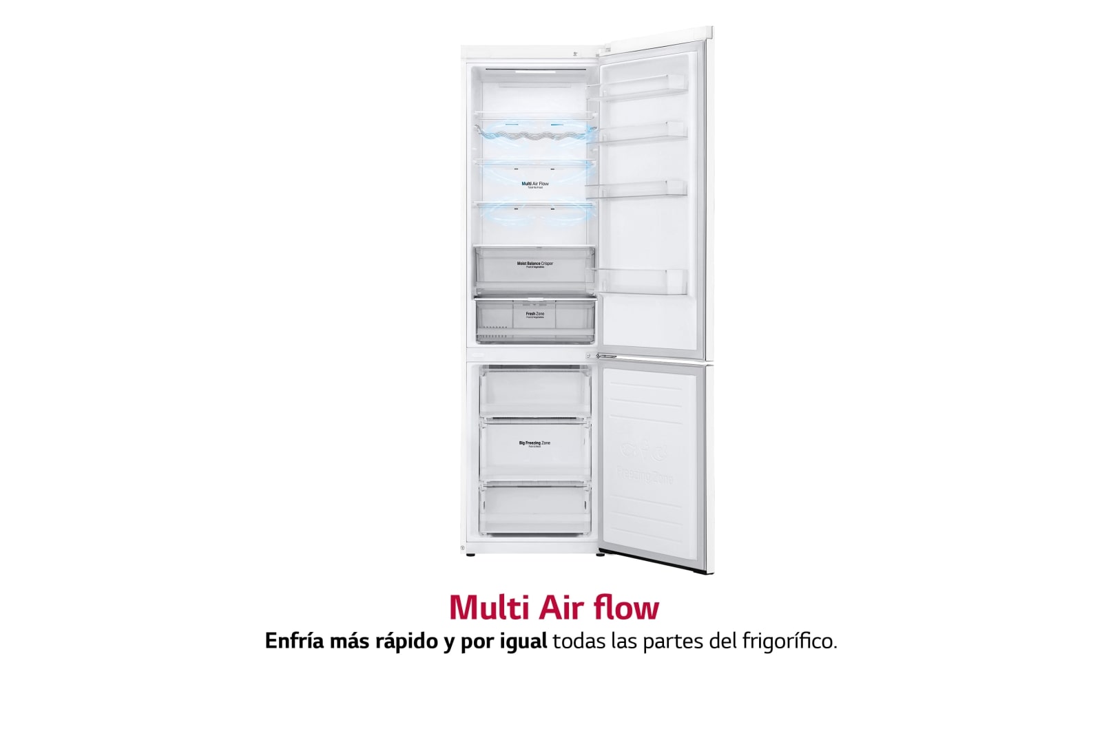 LG Frigorífico Combi 2m, Clasificación D, capacidad de 419l, Blanco, Serie 600, GBB62SWFGN