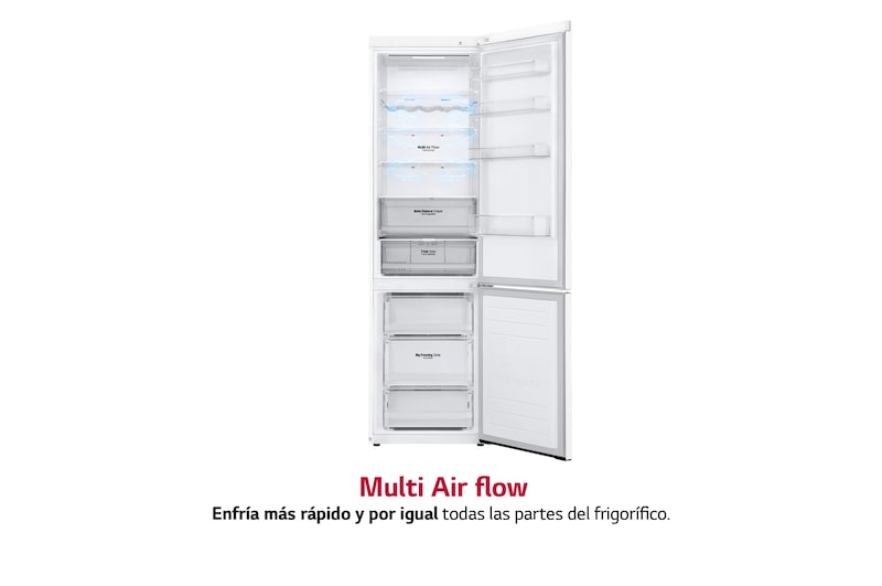 LG Frigorífico Combi 2m, Clasificación D, capacidad de 419l, Blanco, Serie 600, GBB62SWFGN