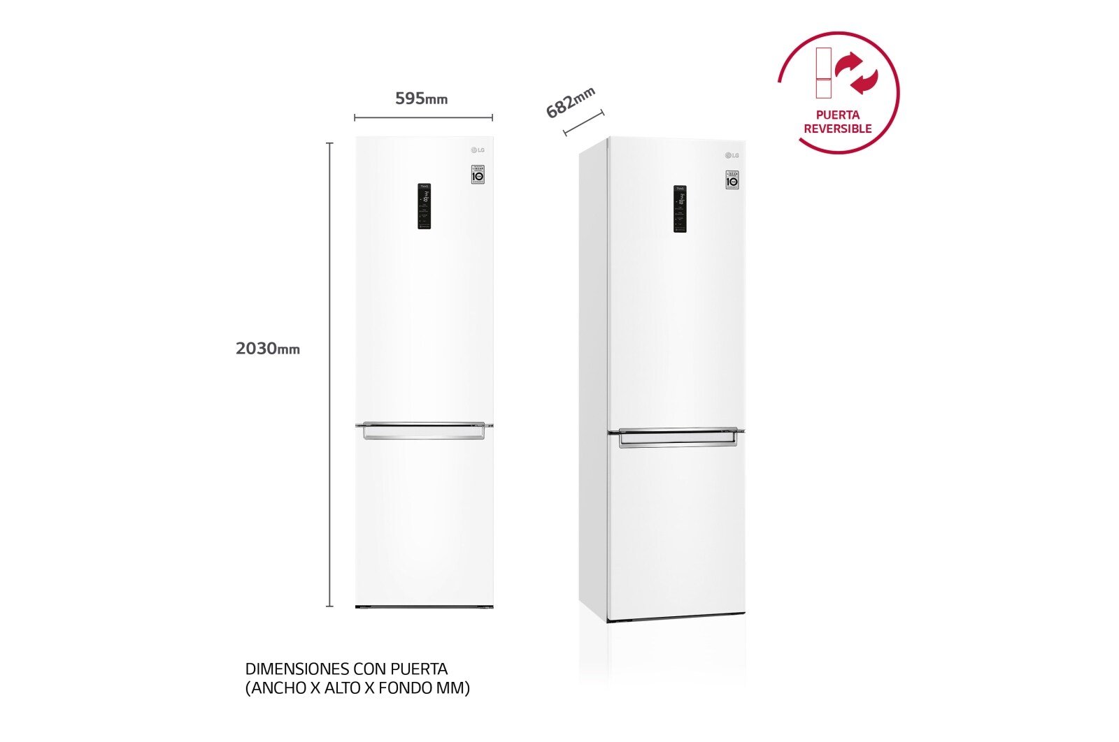 LG Frigorífico Combi 2m, Clasificación D, capacidad de 419l, Blanco, Serie 600, GBB62SWFGN