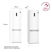 LG Frigorífico Combi 2m, Clasificación D, capacidad de 419l, Blanco, Serie 600, GBB62SWFGN