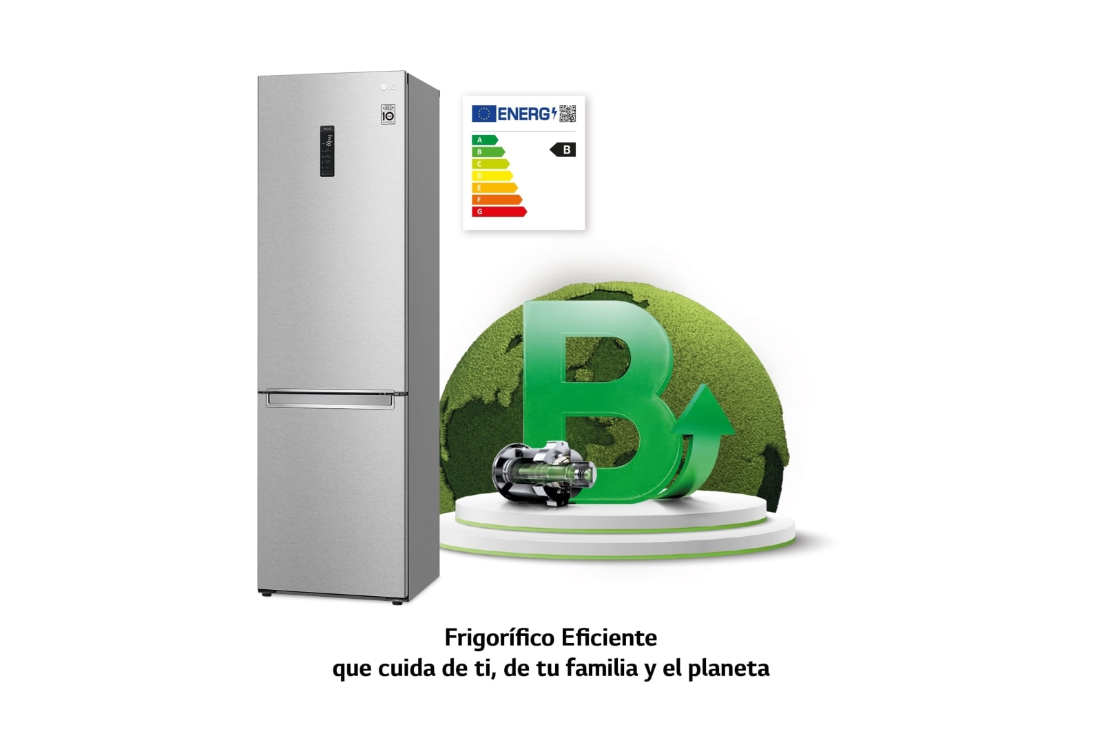LG Frigorífico Combi 2m, Clasificación B, Acero inoxidable texturizado antihuellas, capacidad de 419l, Serie 700, GBB72MBUBN