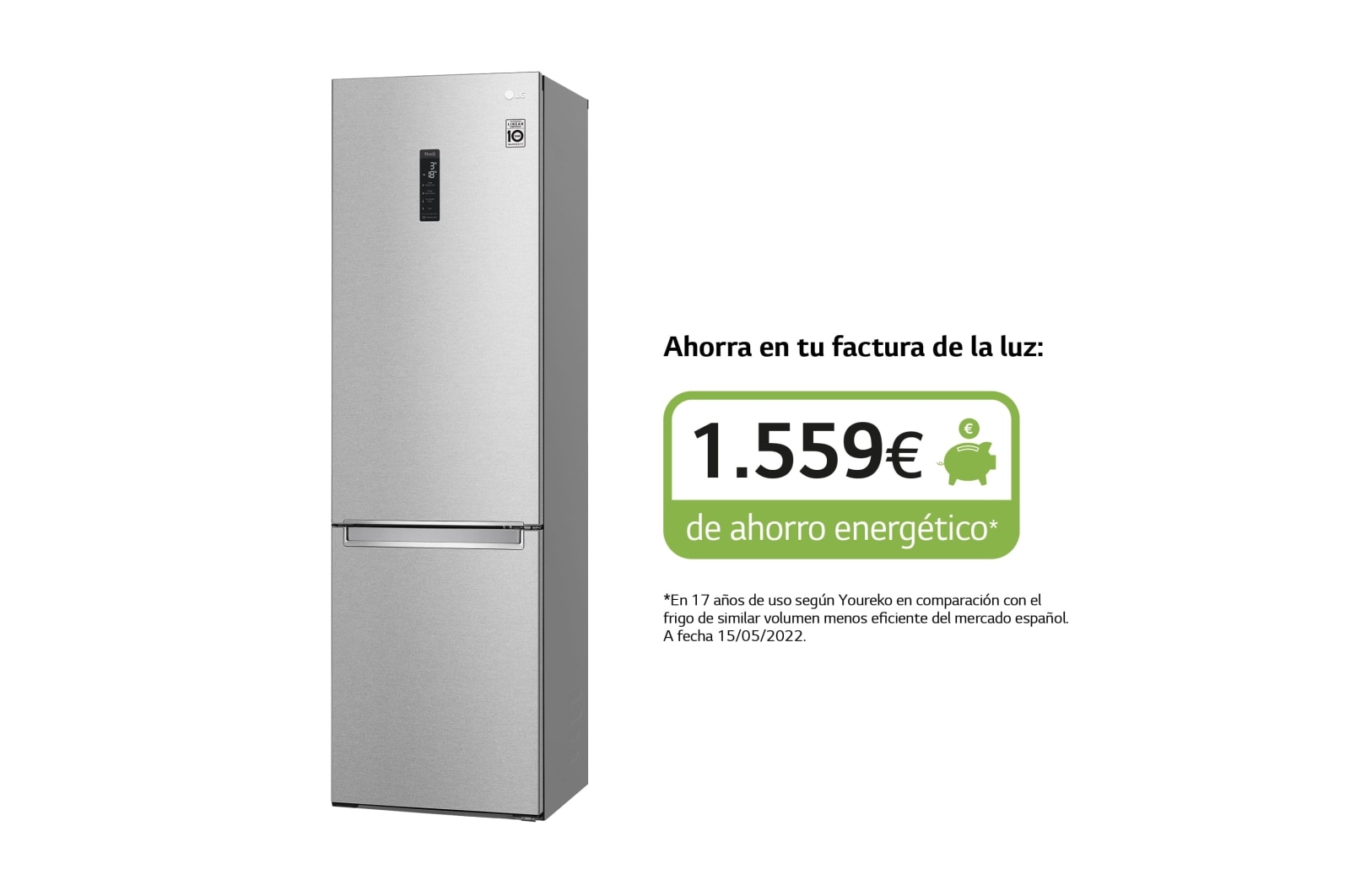 LG Frigorífico Combi 2m, Clasificación B, Acero inoxidable texturizado antihuellas, capacidad de 419l, Serie 700, GBB72MBUBN