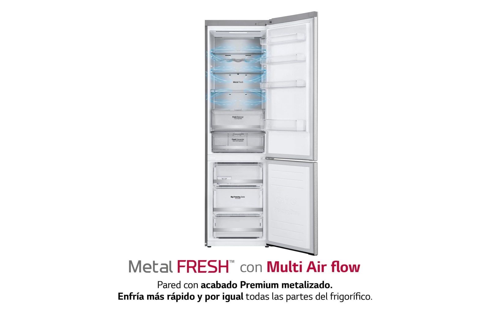LG Frigorífico Combi 2m, Clasificación B, Acero inoxidable texturizado antihuellas, capacidad de 419l, Serie 700, GBB72MBUBN