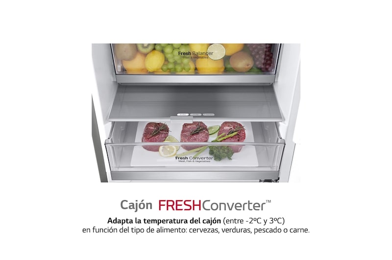 LG Frigorífico Combi 2m, Clasificación B, Acero inoxidable texturizado antihuellas, capacidad de 419l, Serie 700, GBB72MBUBN