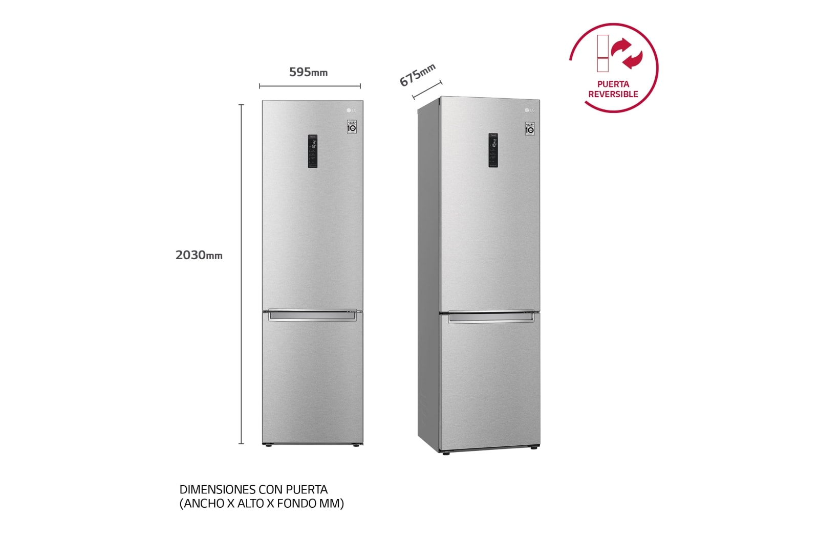 LG Frigorífico Combi 2m, Clasificación B, Acero inoxidable texturizado antihuellas, capacidad de 419l, Serie 700, GBB72MBUBN