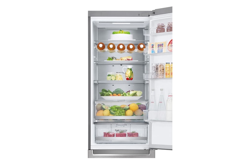 LG Frigorífico Combi 2m, Clasificación B, Acero inoxidable texturizado antihuellas, capacidad de 419l, Serie 700, GBB72MBUBN