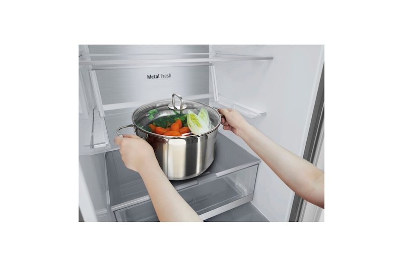 LG Frigorífico Combi 2m, Clasificación B, Acero inoxidable texturizado antihuellas, capacidad de 419l, Serie 700, GBB72MBUBN