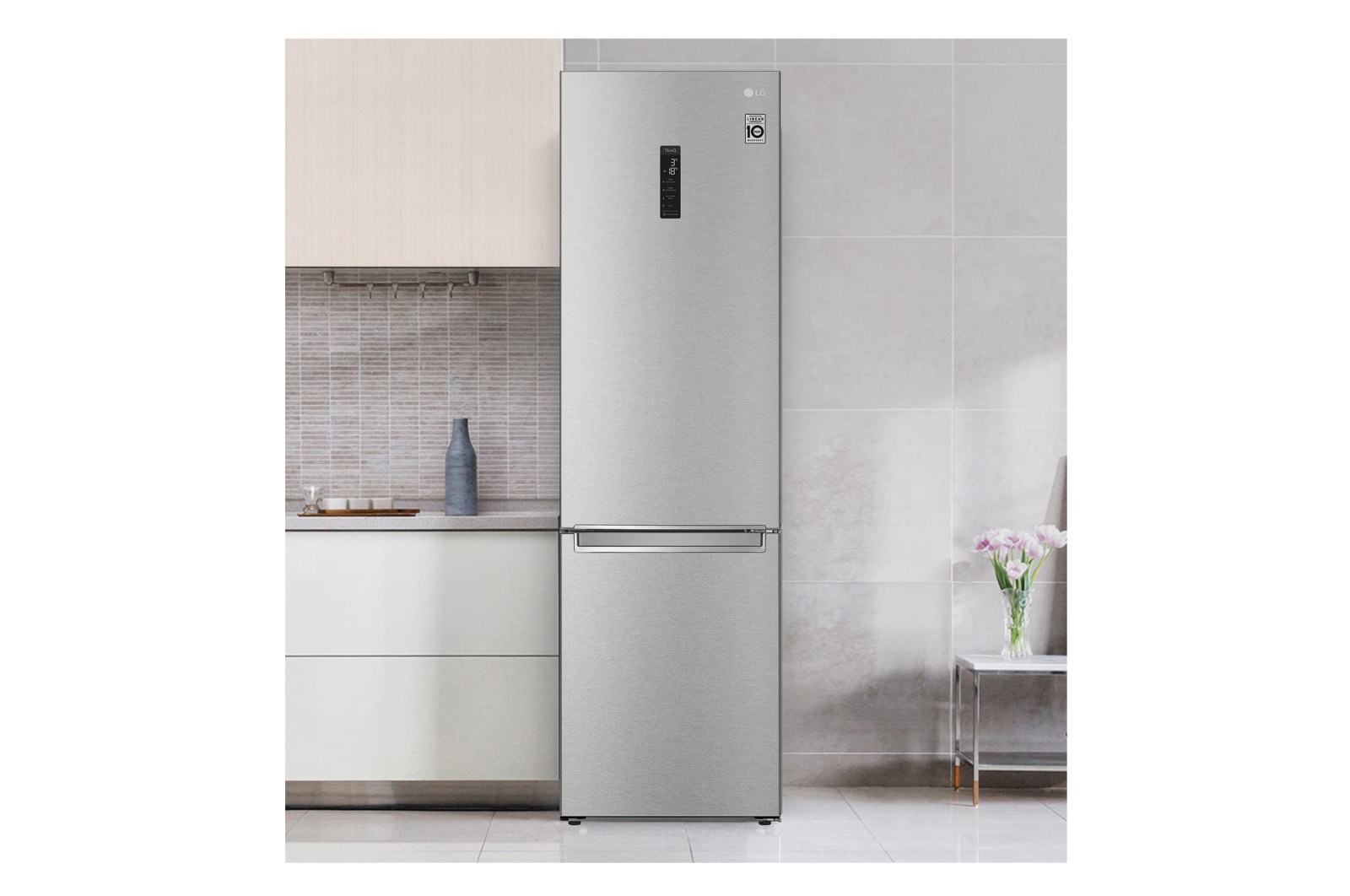 LG Frigorífico Combi 2m, Clasificación B, Acero inoxidable texturizado antihuellas, capacidad de 419l, Serie 700, GBB72MBUBN