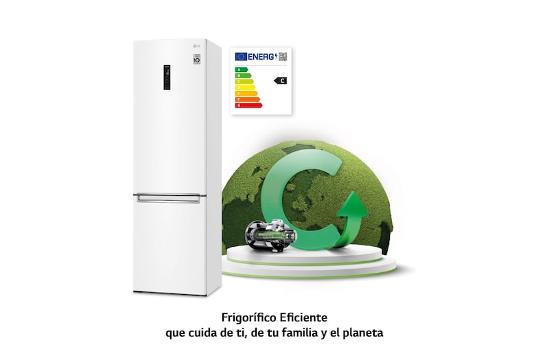 LG Frigorífico Combi 2m, Clasificación C, capacidad de 419l, blanco, serie 700, GBB72SWUCN