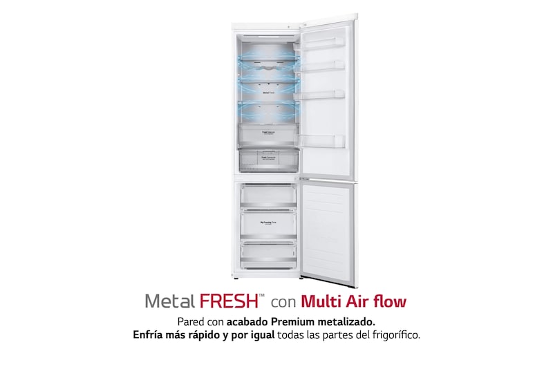 LG Frigorífico Combi 2m, Clasificación C, capacidad de 419l, blanco, serie 700, GBB72SWUCN