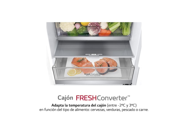LG Frigorífico Combi 2m, Clasificación C, capacidad de 419l, blanco, serie 700, GBB72SWUCN