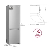 LG Frigorífico Combi Door Cooling+, 2m, Clasificación Un 20% más eficiente que A, capacidad de 419l, acero texturizado antihuellas. Serie 900, GBB92MBB3P