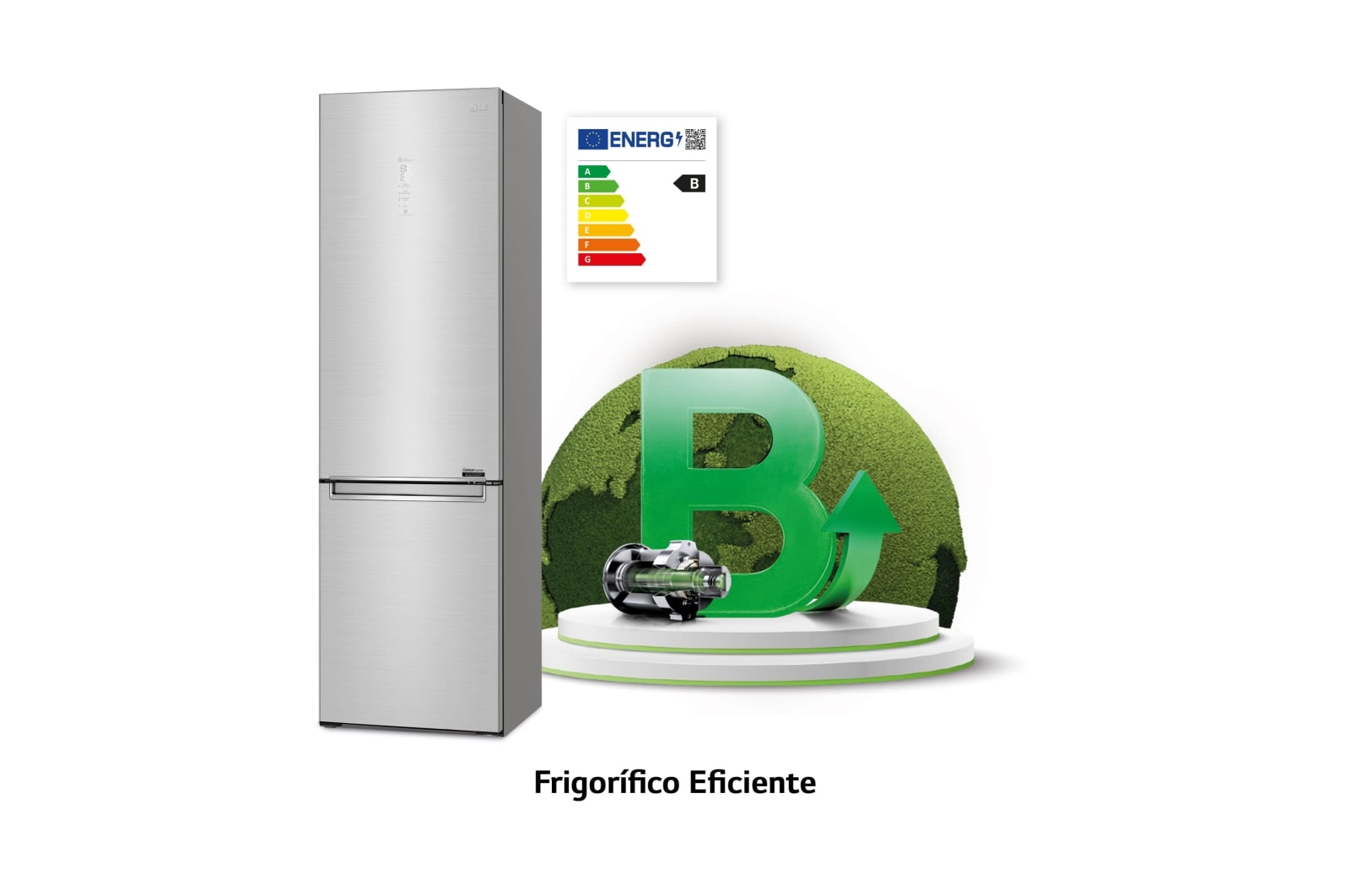 LG Frigorífico Combi 2m, Clasificación B, capacidad de 419l, Acero premium  Antihuellas, serie Centum, GBB92STABP