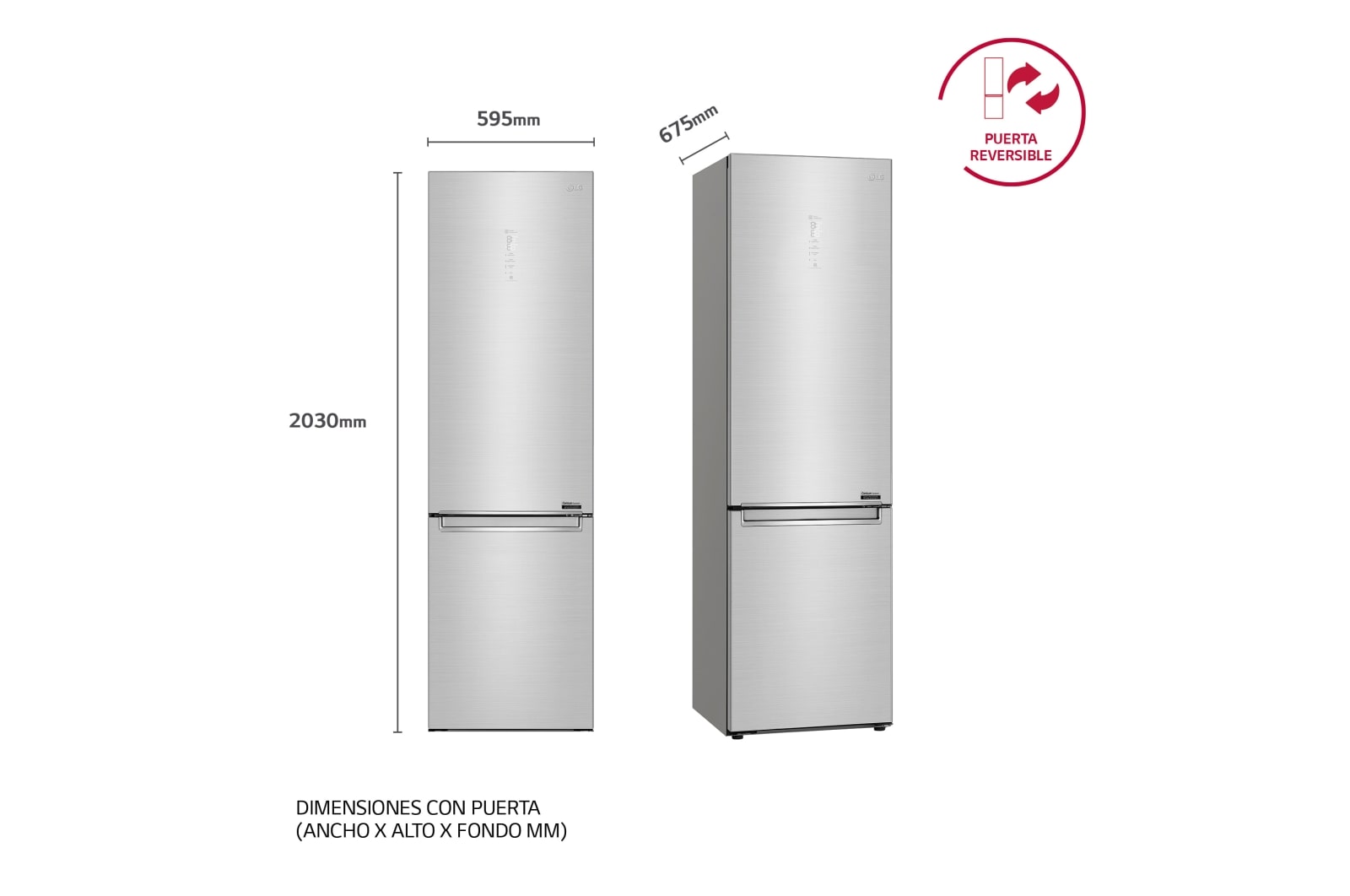 LG Frigorífico Combi 2m, Clasificación B, capacidad de 419l, Acero premium  Antihuellas, serie Centum, GBB92STABP