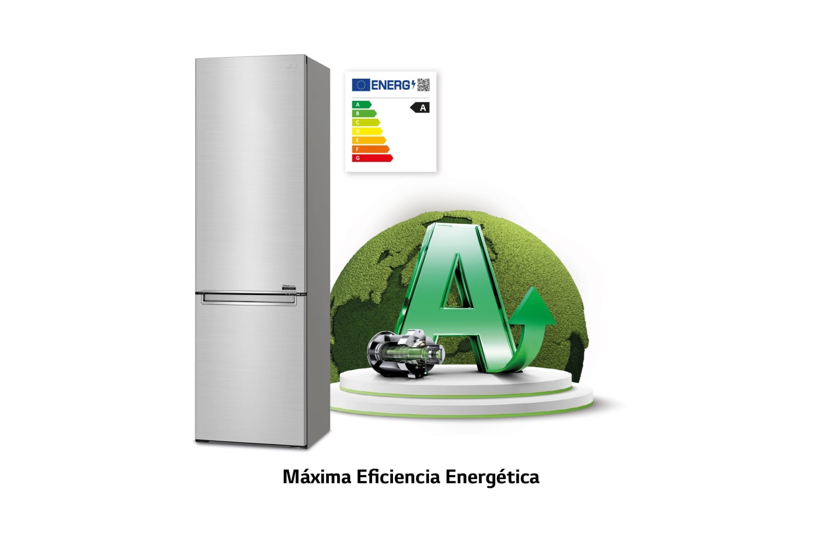 LG Frigorífico Combi 2m, Clasificación A, capacidad de 419l, Acero Premium Antihuellas, serie Centum, GBB92STBAP