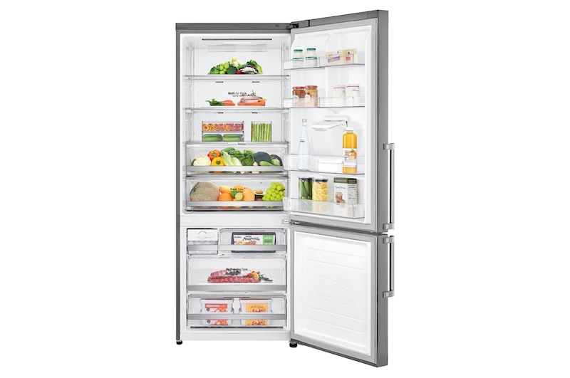 LG Frigorífico Combi 1,85m, Clasificación E,capacidad de 500l, Inox antihuellas, con dispensador de agua serie 70cm, GBF567PZCMB