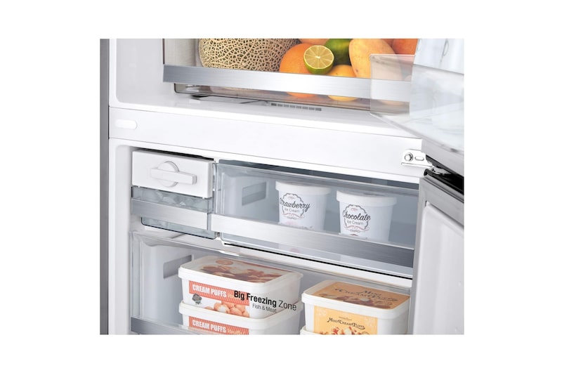 LG Frigorífico Combi 1,85m, Clasificación E,capacidad de 500l, Inox antihuellas, con dispensador de agua serie 70cm, GBF567PZCMB