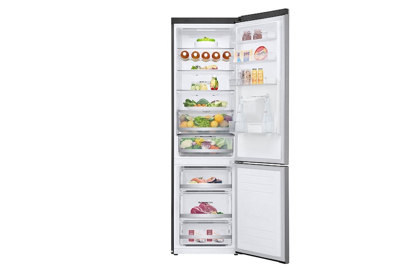 LG Frigorífico Combi 2m, Clasificación E , capacidad de 419l, Dispensador de agua Inox antihuellas, serie 7, GBF72PZDMN