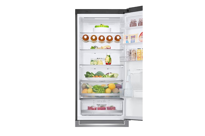 LG Frigorífico Combi 2m, Clasificación E , capacidad de 419l, Dispensador de agua Inox antihuellas, serie 7, GBF72PZDMN