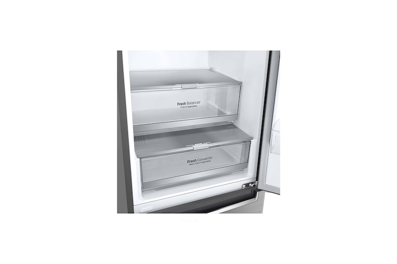 LG Frigorífico Combi 2m, Clasificación E , capacidad de 419l, Dispensador de agua Inox antihuellas, serie 7, GBF72PZDMN