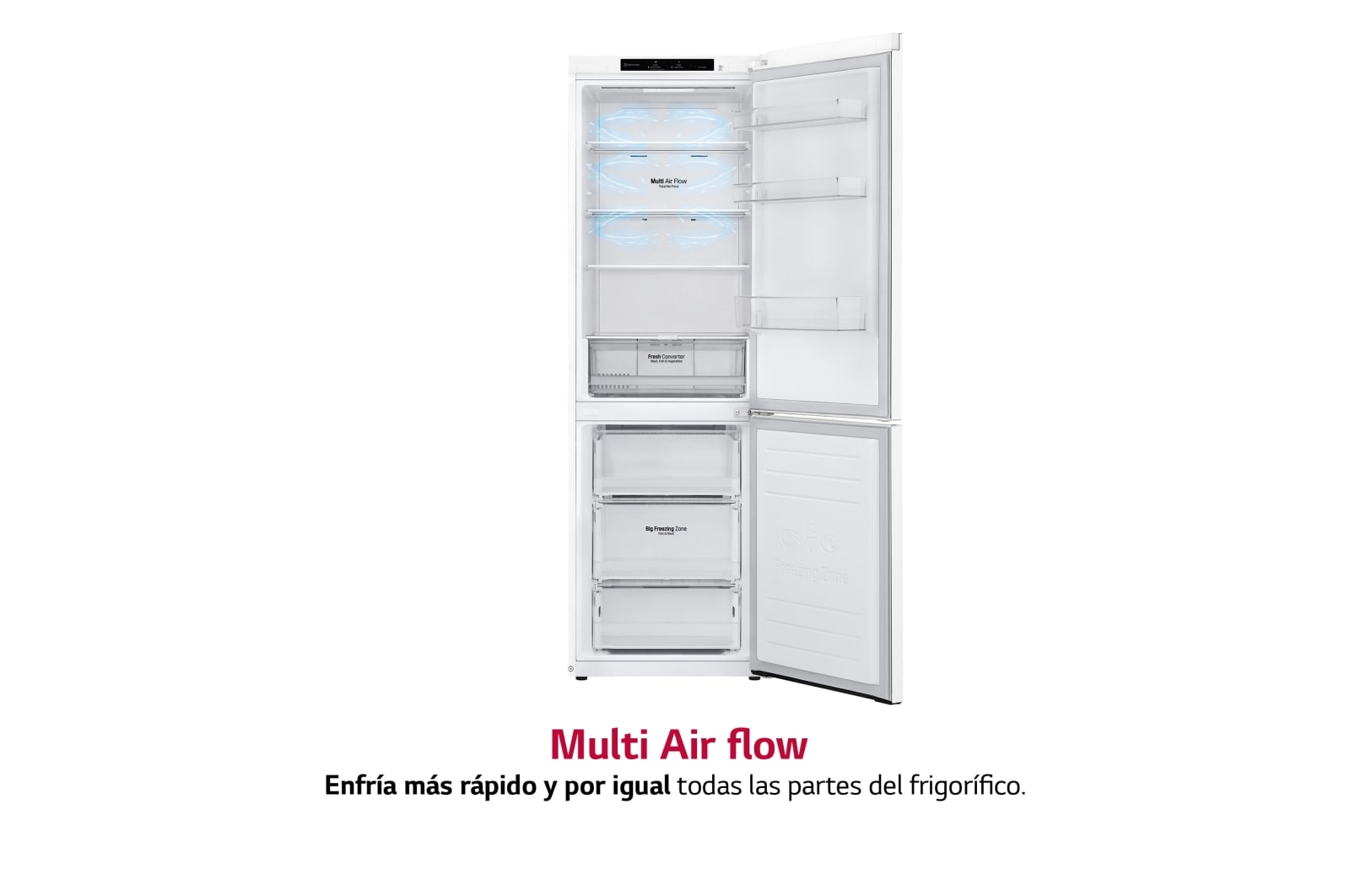 LG Frigorífico Combi DoorCooling+™ 1,86m, Clasificación D, capacidad de 374l, Blanco, serie P-600, GBP61SWPGN