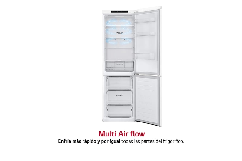 LG Frigorífico Combi DoorCooling+™ 1,86m, Clasificación D, capacidad de 374l, Blanco, serie P-600, GBP61SWPGN