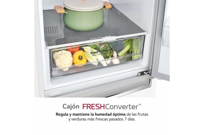 LG Frigorífico Combi DoorCooling+™ 1,86m, Clasificación D, capacidad de 374l, Blanco, serie P-600, GBP61SWPGN