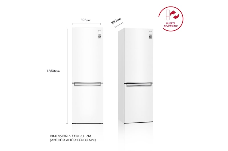 LG Frigorífico Combi DoorCooling+™ 1,86m, Clasificación D, capacidad de 374l, Blanco, serie P-600, GBP61SWPGN