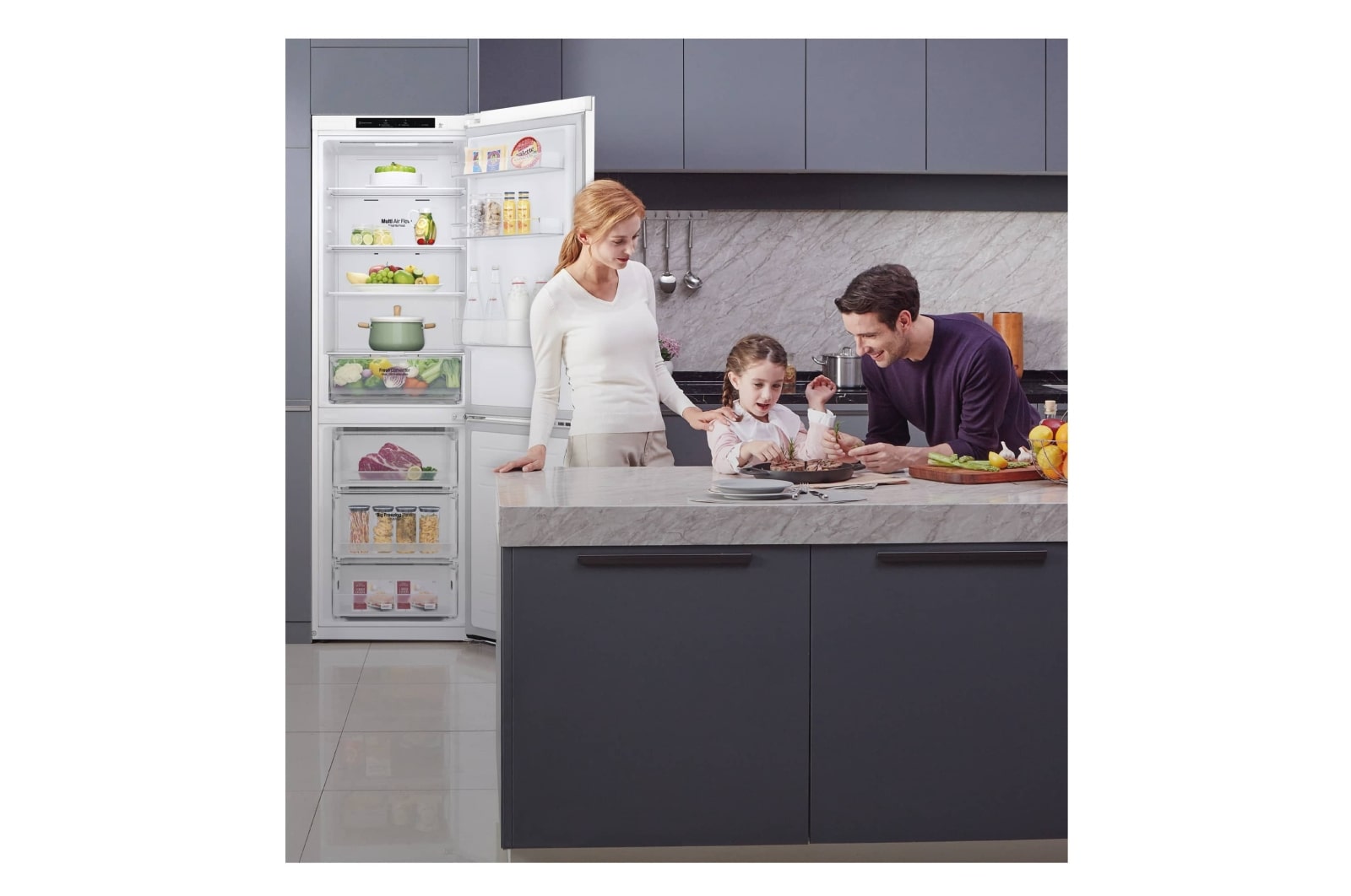 LG Frigorífico Combi DoorCooling+™ 1,86m, Clasificación D, capacidad de 374l, Blanco, serie P-600, GBP61SWPGN