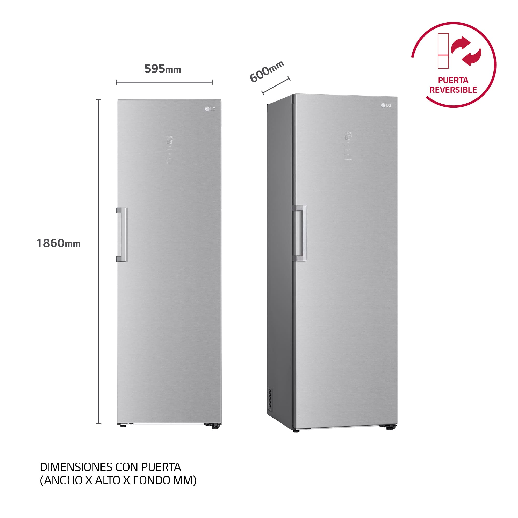 LG Frigorífico 1 puerta Door Cooling, Total No frost, Clasificación D, 413L, Acero inoxidable texturizado, GLM71MBCSF