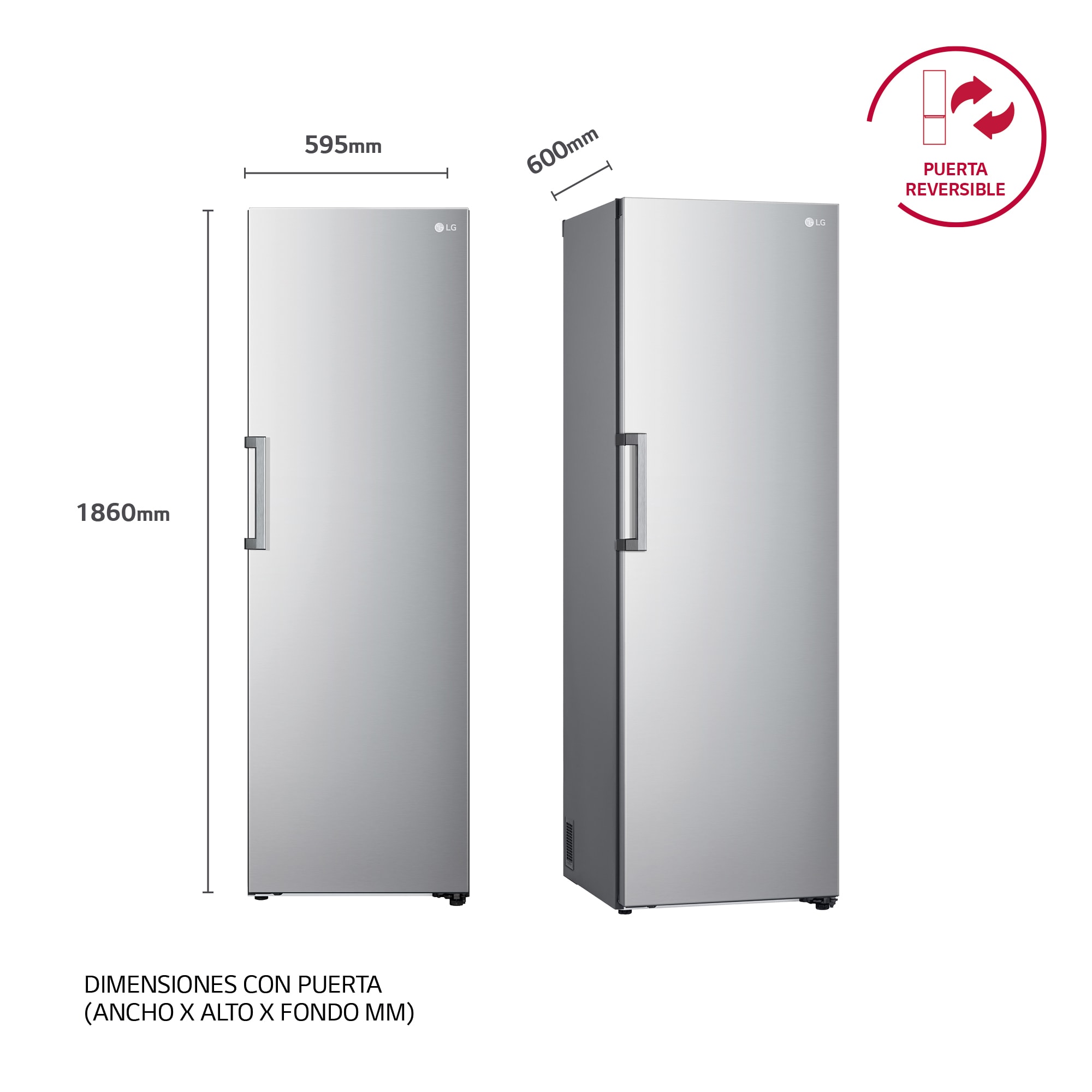 LG Frigorífico 1 puerta Door cooling, Total No Frost, Clasificación E, 413L, Inox antihuellas, GLT51PZGSZ