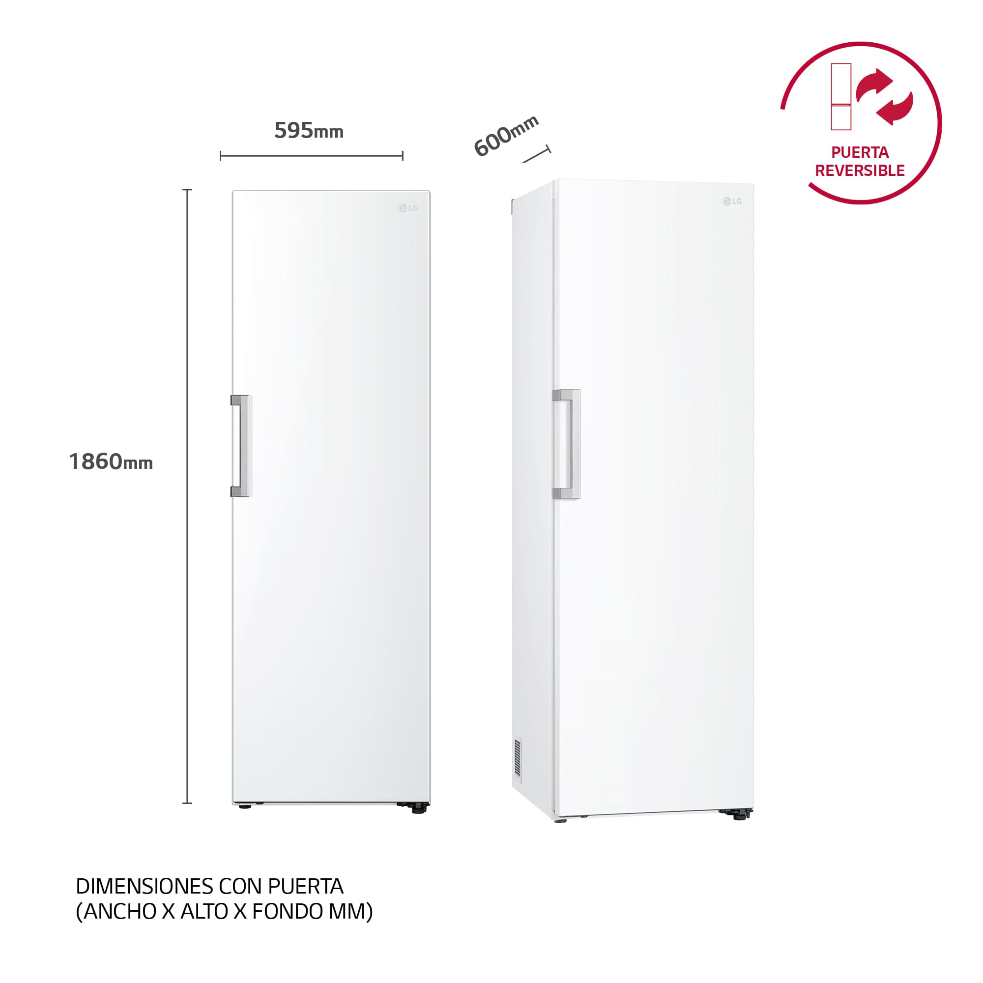 LG Frigorífico 1 puerta DoorCooling+, Clasificación E, 386L, Blanco, GLT51SWGSZ