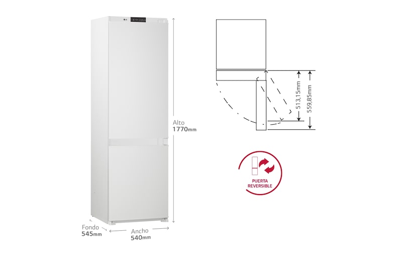 LG Frigorífico Combi Integrable 1,77m, Clasificación energética E,capacidad de 242l, No frost - Integrable, GNM12VWHN