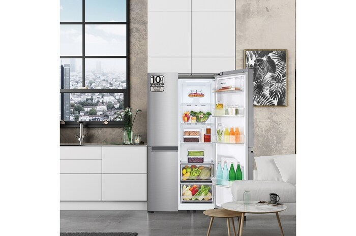 LG Frigorífico Side By side, serie 300, Clasificación F, 634L Inox antihuellas, GSBV30PZXM