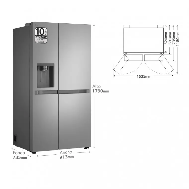 LG Frigorífico Side By side Serie 400, Inox antihuellas. E, 641 L, GSLC40PYPE.APYQEUR