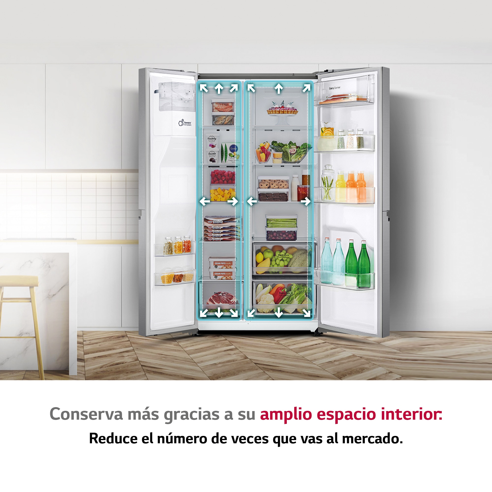 LG Frigorífico Side By side, Serie 300, sin toma de agua, Clasificación F, 634 L, GSLV31PZXM