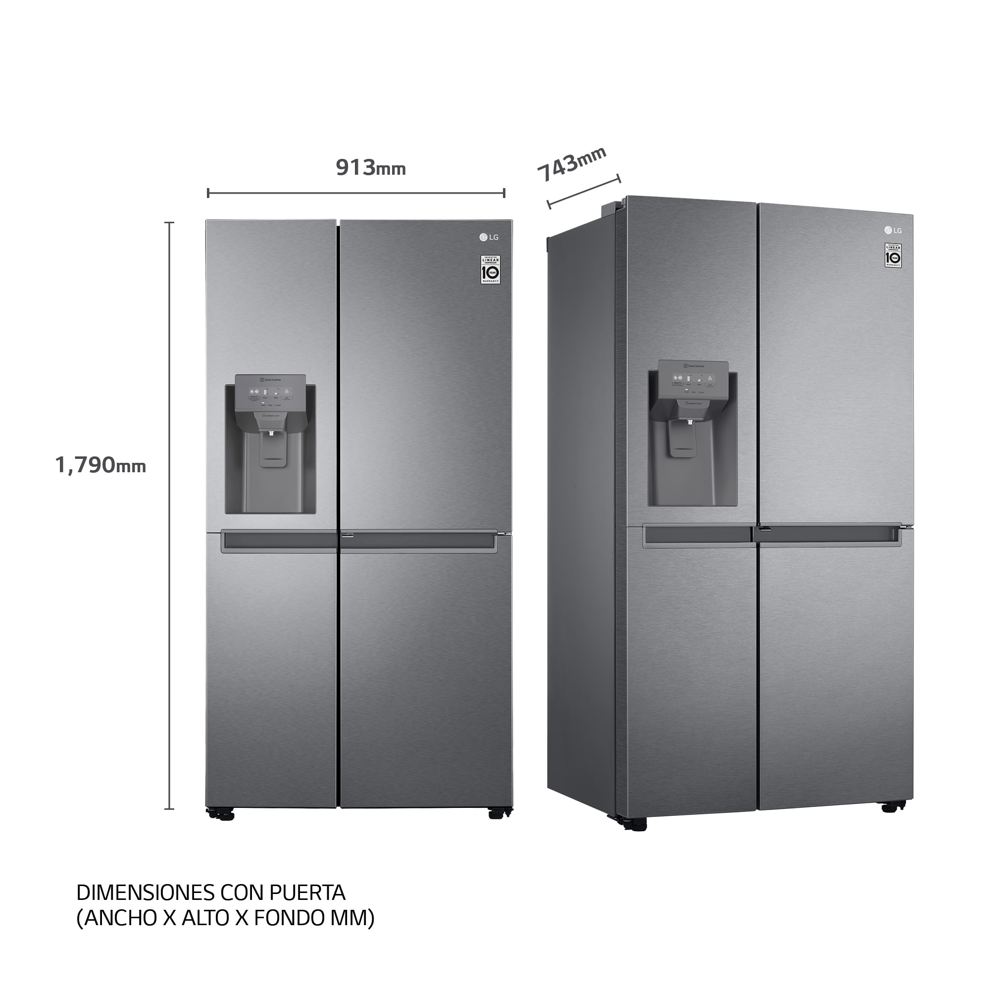 LG Frigorífico Side By side, Serie 300, sin toma de agua, Clasificación F, 634 L, GSLV31PZXM