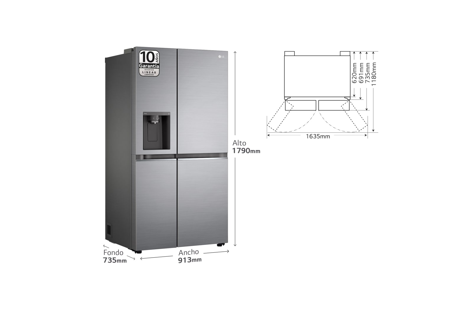 LG Frigorífico Side By side Serie 700, Inverter Linear compressor,  Clasificación D, 635 L, sin toma de agua                 , GSLV71PZTD