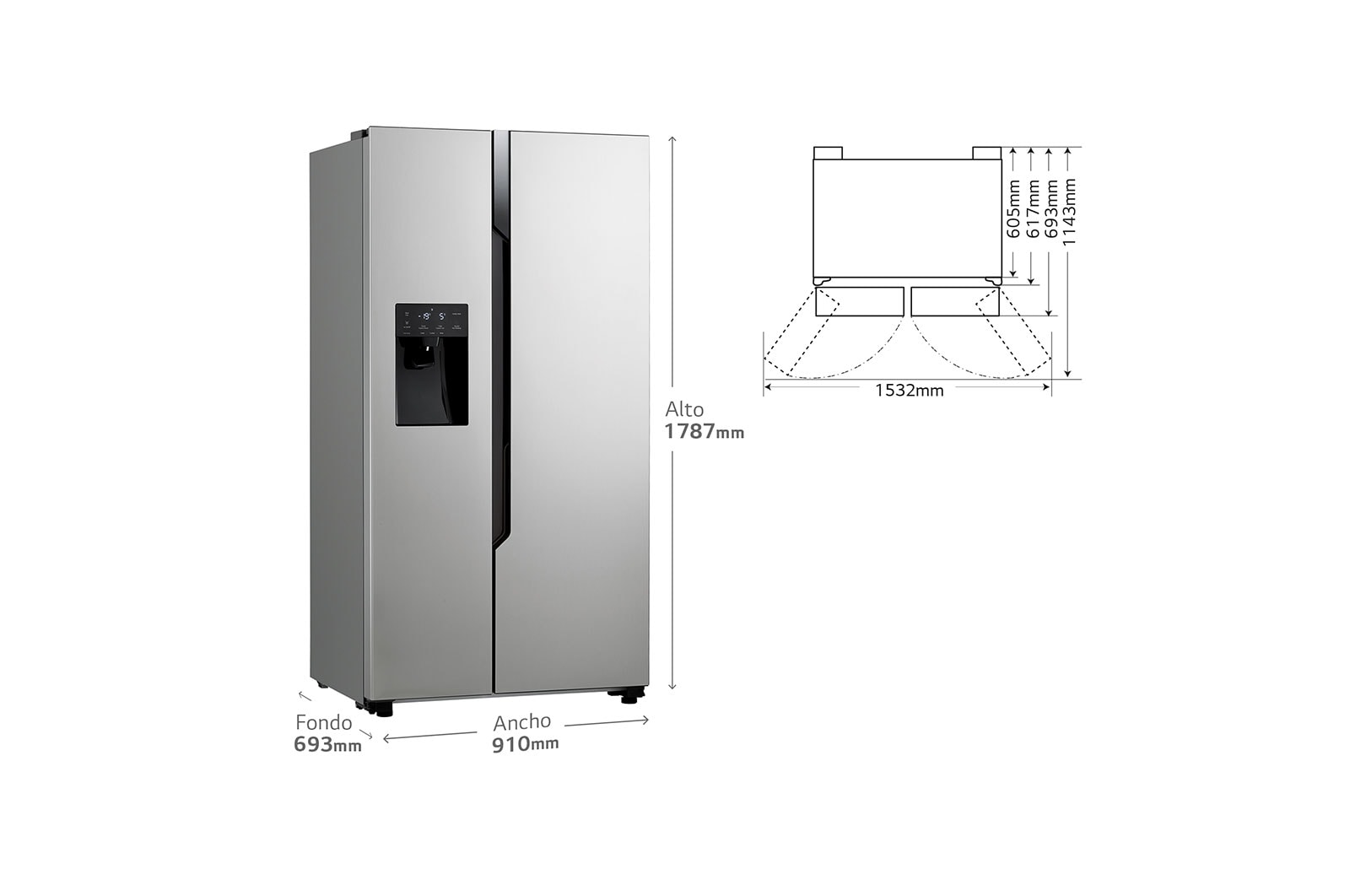 LG Frigorífico Side By Side LG, 179cm, sin toma de agua, 562L, Clasificación E , GSM32HSBEH
