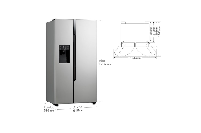 LG Frigorífico Side By Side LG, 179cm, sin toma de agua, 562L, Clasificación E , GSM32HSBEH