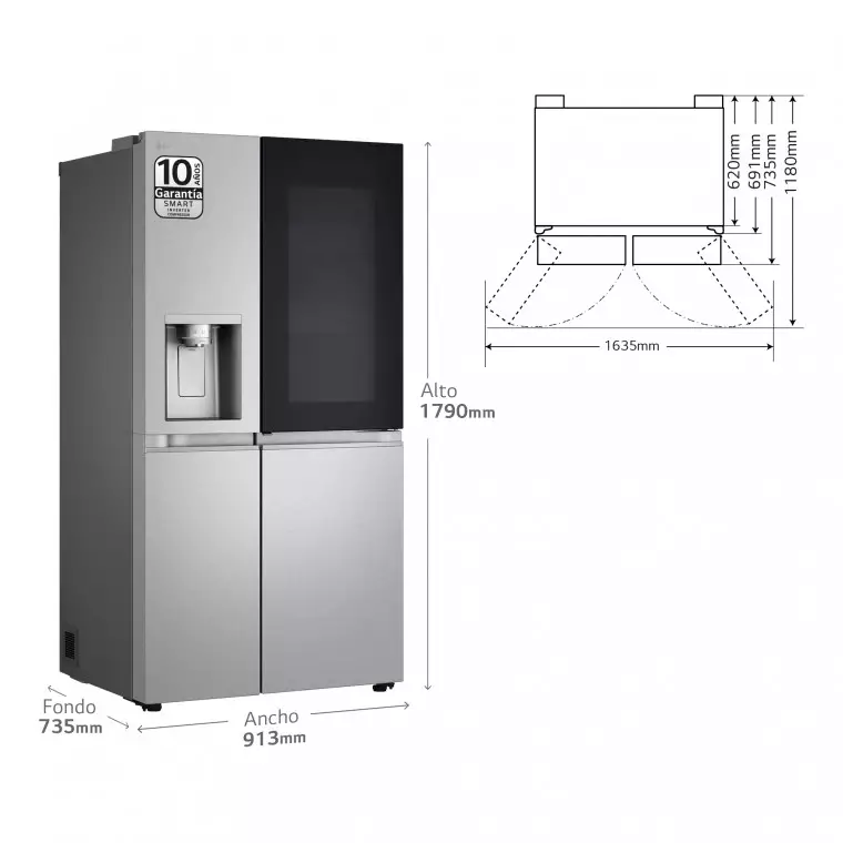 LG Frigorífico Side By side Serie 900, Instaview Door-In-Door, con Craft Ice, Acero texturizado antihuellas. D, 628 L, GSXE90MBDD.AMBQEUR