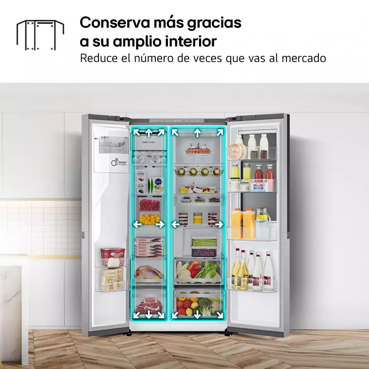 LG Frigorífico Side By side Serie 900, Instaview Door-In-Door, con Craft Ice, Acero texturizado antihuellas. D, 628 L, GSXE90MBDD.AMBQEUR