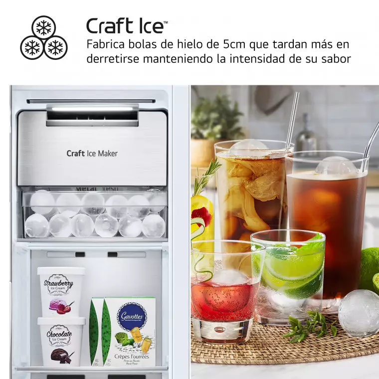 LG Frigorífico Side By side Serie 900, Instaview Door-In-Door, con Craft Ice, Acero texturizado antihuellas. D, 628 L, GSXE90MBDD.AMBQEUR